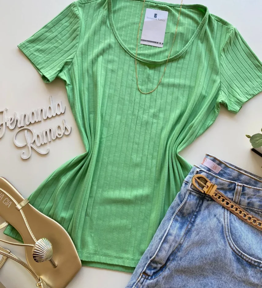 Blusa Manga Curta Feminina Canelada Malwee Verde - Fernanda Ramos Store