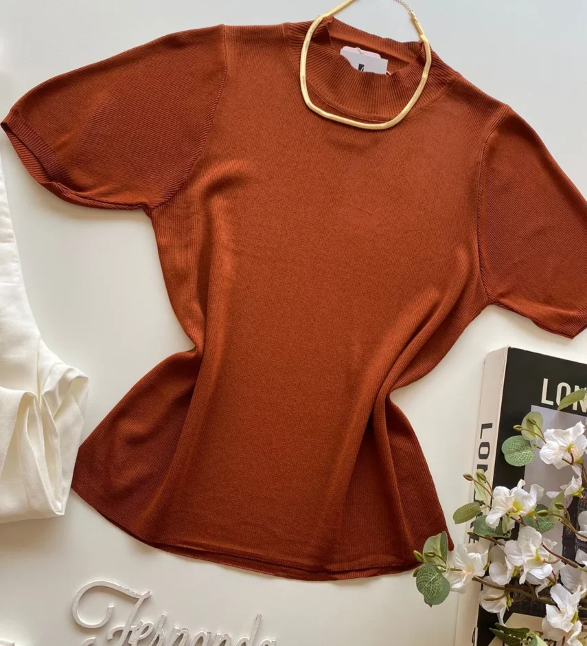 Blusa Manga Curta Feminina Liz Modal Caramelo - Fernanda Ramos Store