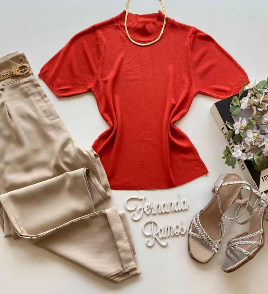 Blusa Manga Curta Feminina Liz Modal Terracota - Fernanda Ramos Store