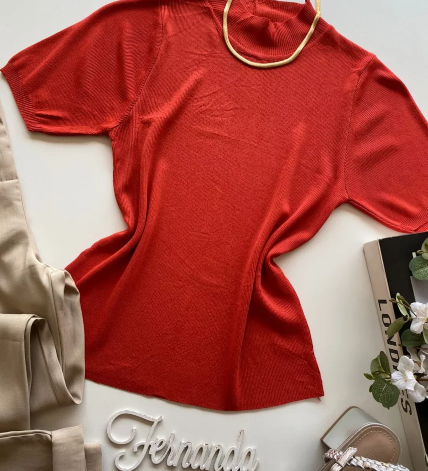 Blusa Manga Curta Feminina Liz Modal Terracota - Fernanda Ramos Store