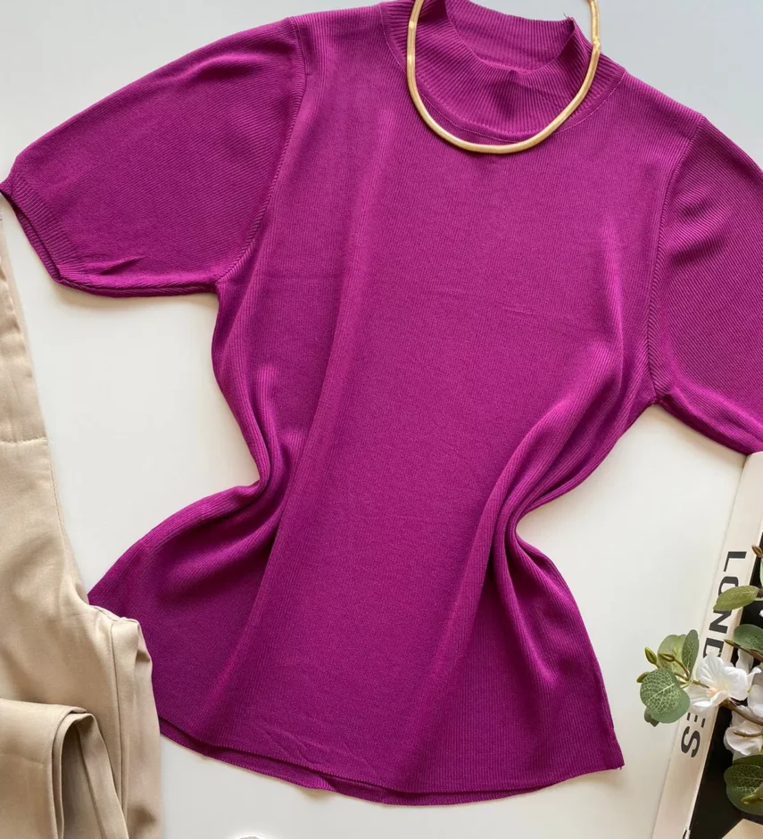 Blusa Manga Curta Feminina Liz Modal Fúcsia - Fernanda Ramos Store