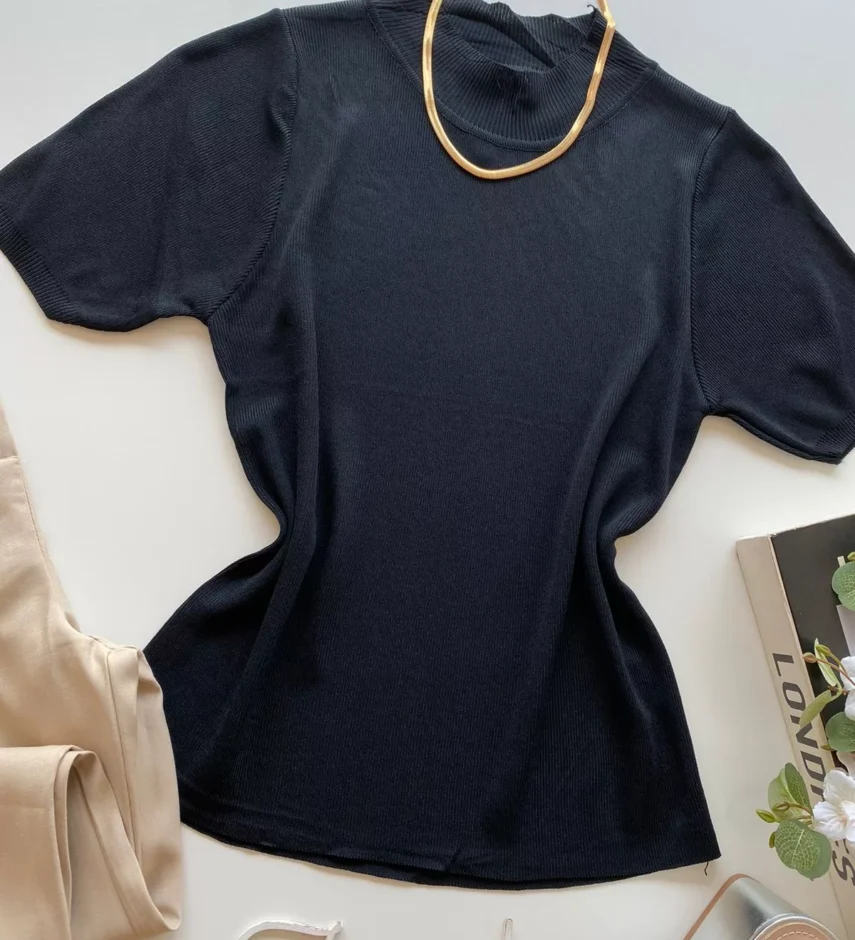 Blusa Manga Curta Feminina Liz Modal Preta - Fernanda Ramos Store