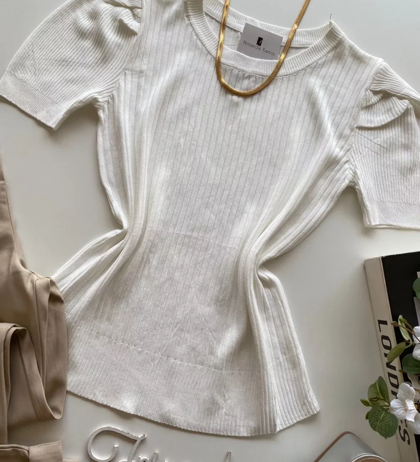Blusa Manga Curta Feminina Sophia Modal Branca - Fernanda Ramos Store