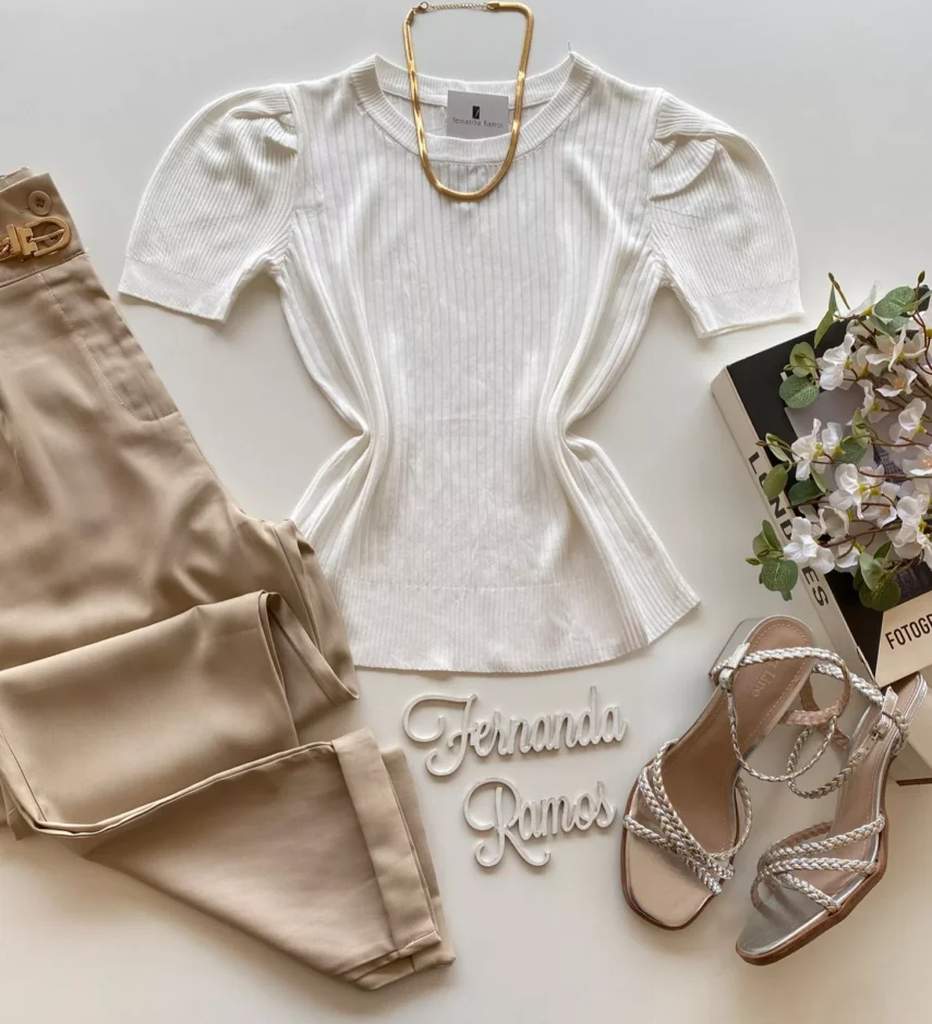 Blusa Manga Curta Feminina Sophia Modal Branca - Fernanda Ramos Store