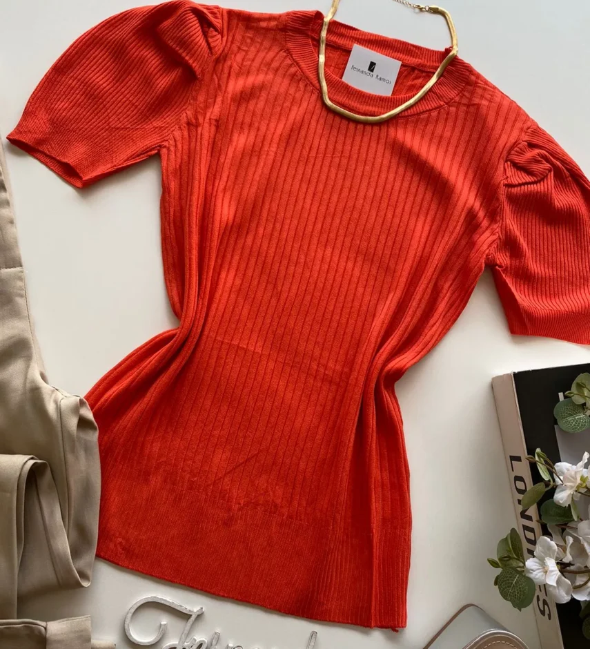 Blusa Manga Curta Feminina Sophia Modal Coral - Fernanda Ramos Store