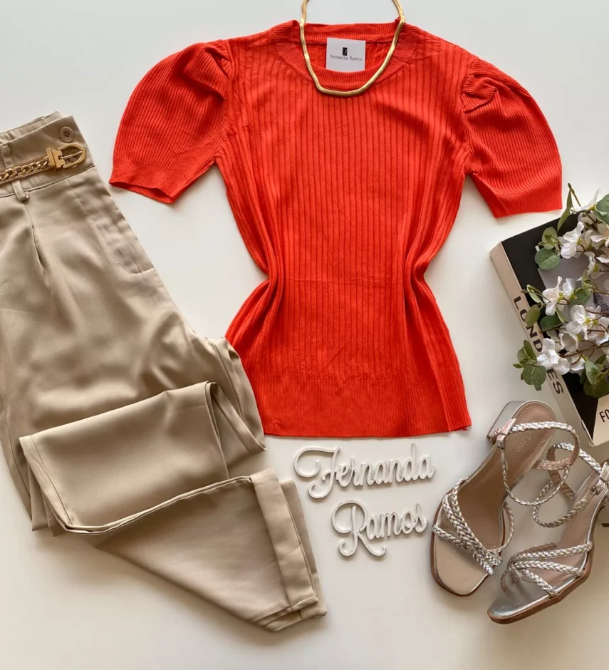 Blusa Manga Curta Feminina Sophia Modal Coral - Fernanda Ramos Store
