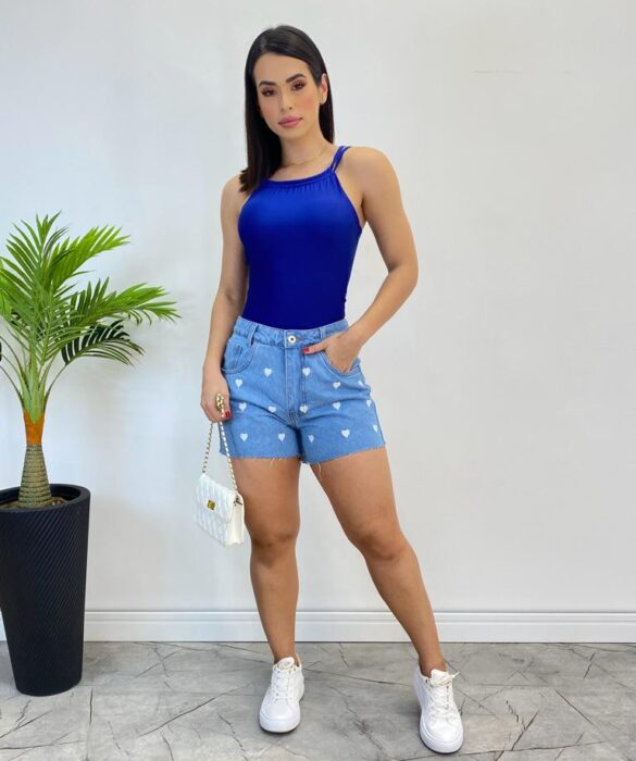 Body Feminino com Bojo Alça Dupla Azul Bic - Fernanda Ramos Store