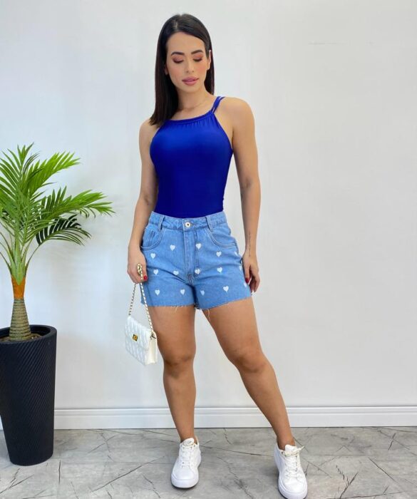 Body Feminino com Bojo Alça Dupla Azul Bic - Fernanda Ramos Store