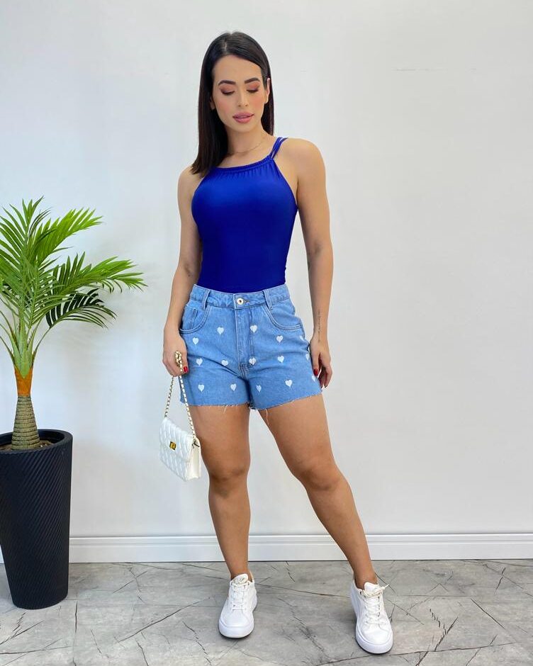 Body Feminino com Bojo Alça Dupla Azul Bic - Fernanda Ramos Store