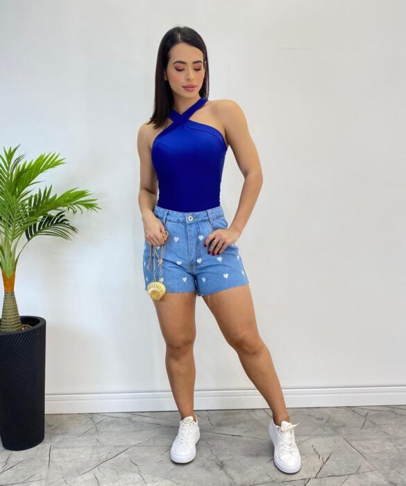 Body Feminino com Bojo Detalhe Transpassado Azul Bic - Fernanda Ramos Store