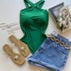 Body Feminino com Bojo Detalhe Transpassado Verde - Fernanda Ramos Store