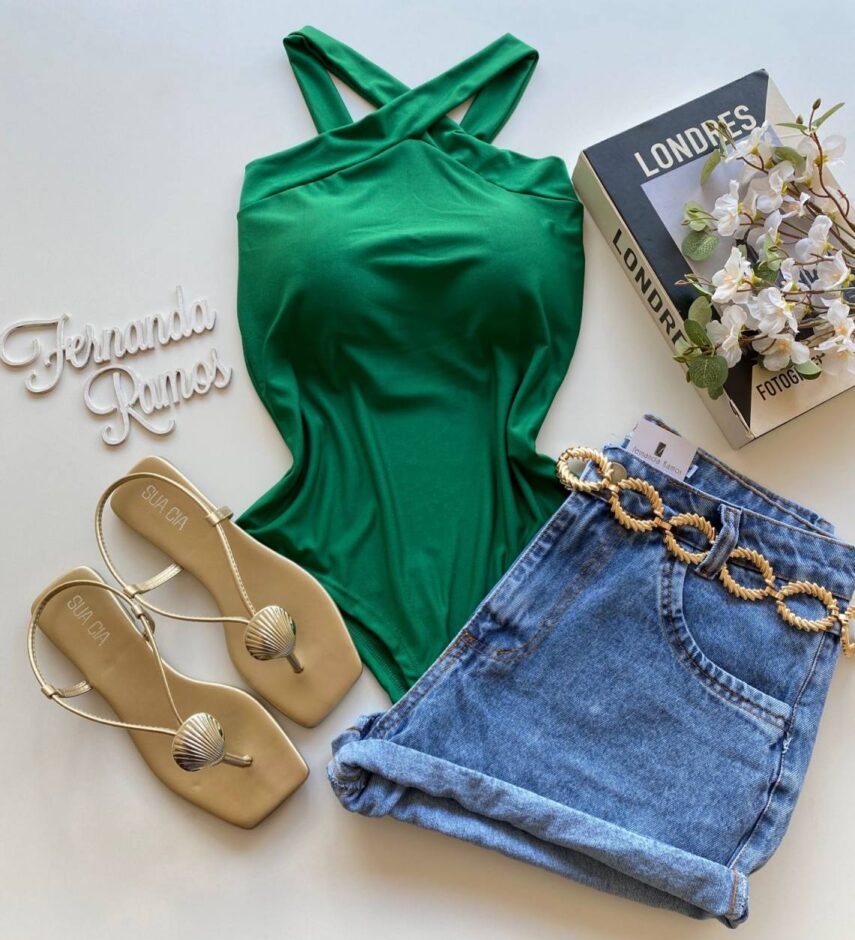Body Feminino com Bojo Detalhe Transpassado Verde - Fernanda Ramos Store