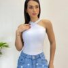 Body Feminino com Bojo Detalhe Transpassado Branco - Fernanda Ramos Store