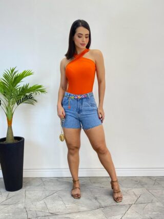 Body Feminino com Bojo Detalhe Transpassado Coral - Fernanda Ramos Store