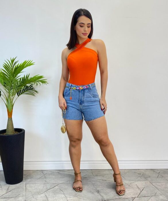 Body Feminino com Bojo Detalhe Transpassado Coral - Fernanda Ramos Store