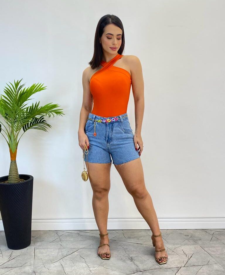 Body Feminino com Bojo Detalhe Transpassado Coral - Fernanda Ramos Store