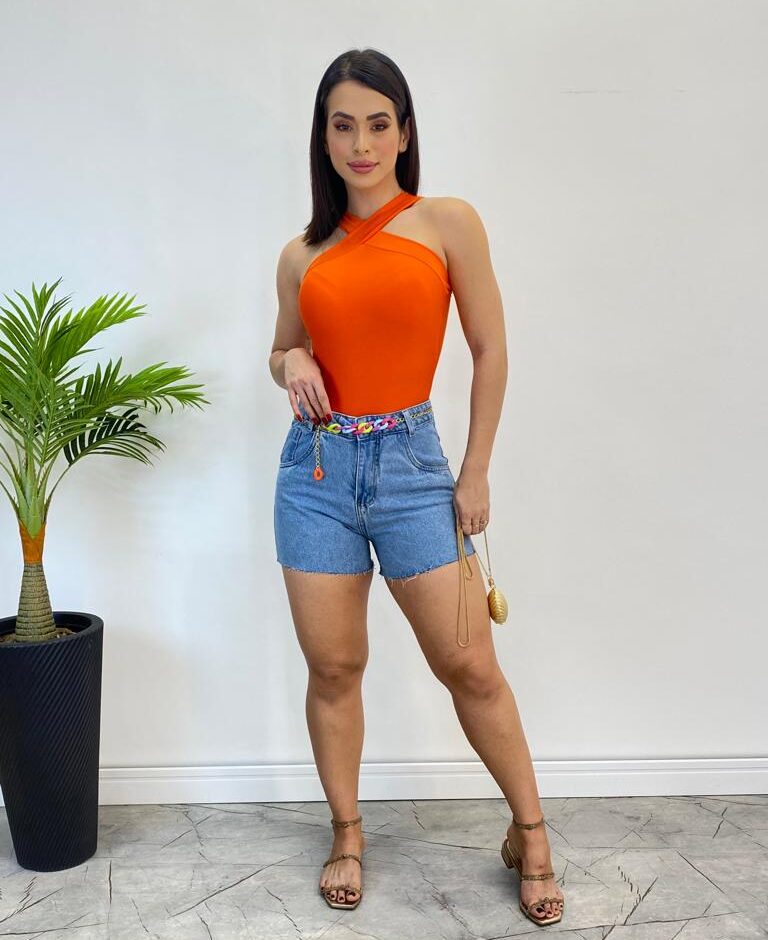 Body Feminino com Bojo Detalhe Transpassado Coral - Fernanda Ramos Store
