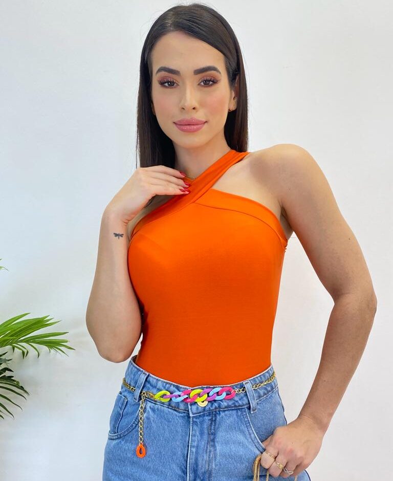 Body Feminino com Bojo Detalhe Transpassado Coral - Fernanda Ramos Store