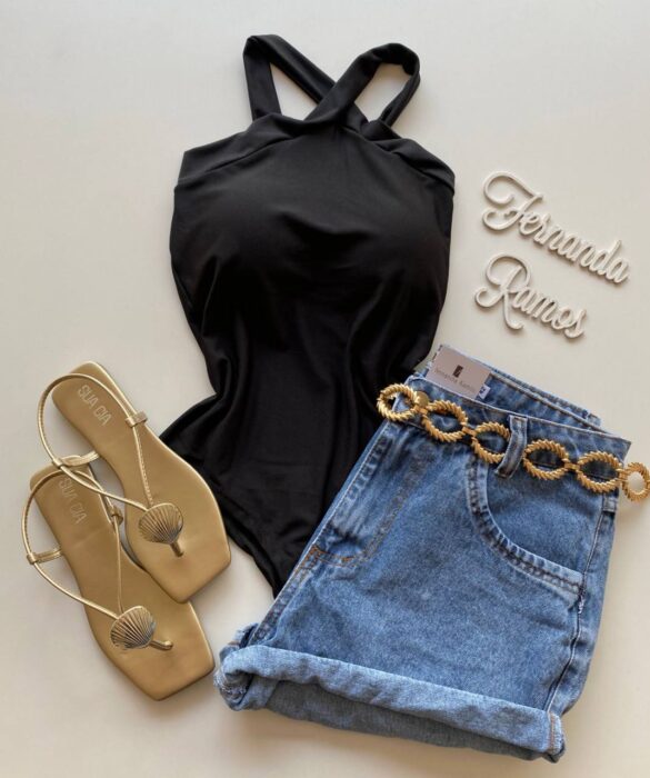 Body Feminino com Bojo Detalhe Transpassado Preto - Fernanda Ramos Store