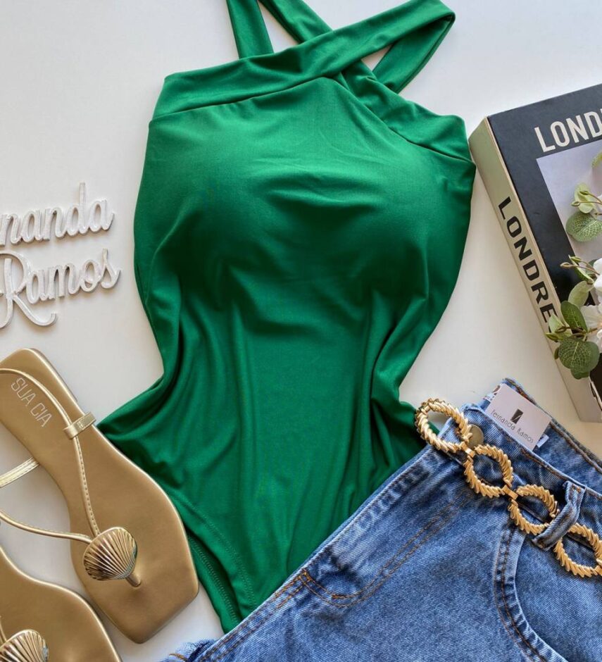 Body Feminino com Bojo Detalhe Transpassado Verde - Fernanda Ramos Store