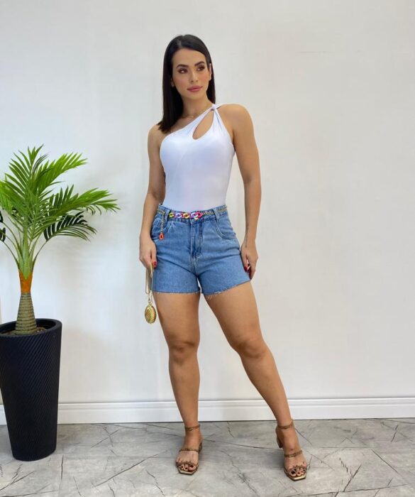 Body Feminino com Bojo Nula Manga Branco - Fernanda Ramos Store