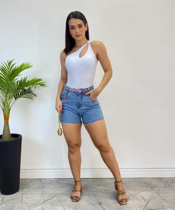 Body Feminino com Bojo Nula Manga Branco - Fernanda Ramos Store