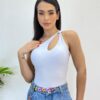 Body Feminino com Bojo Nula Manga Branco - Fernanda Ramos Store