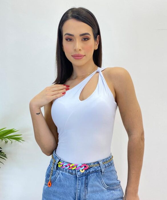 Body Feminino com Bojo Nula Manga Branco - Fernanda Ramos Store