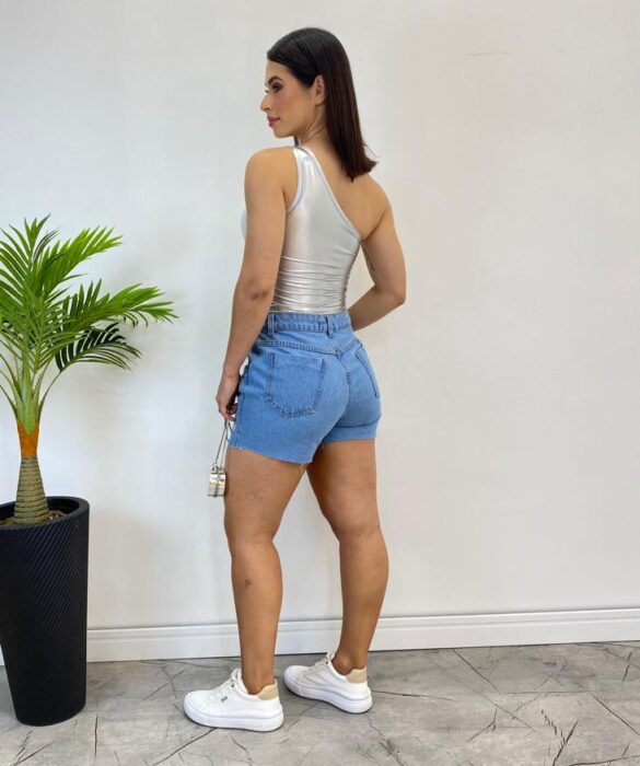 Body Feminino com Bojo Nula Manga Metalizado Prata - Fernanda Ramos Store