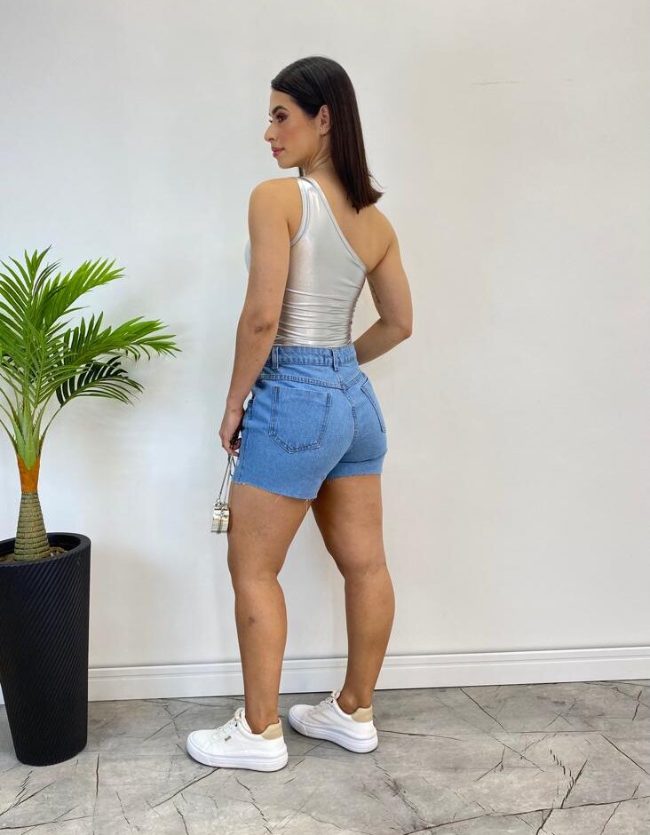 Body Feminino com Bojo Nula Manga Metalizado Prata - Fernanda Ramos Store
