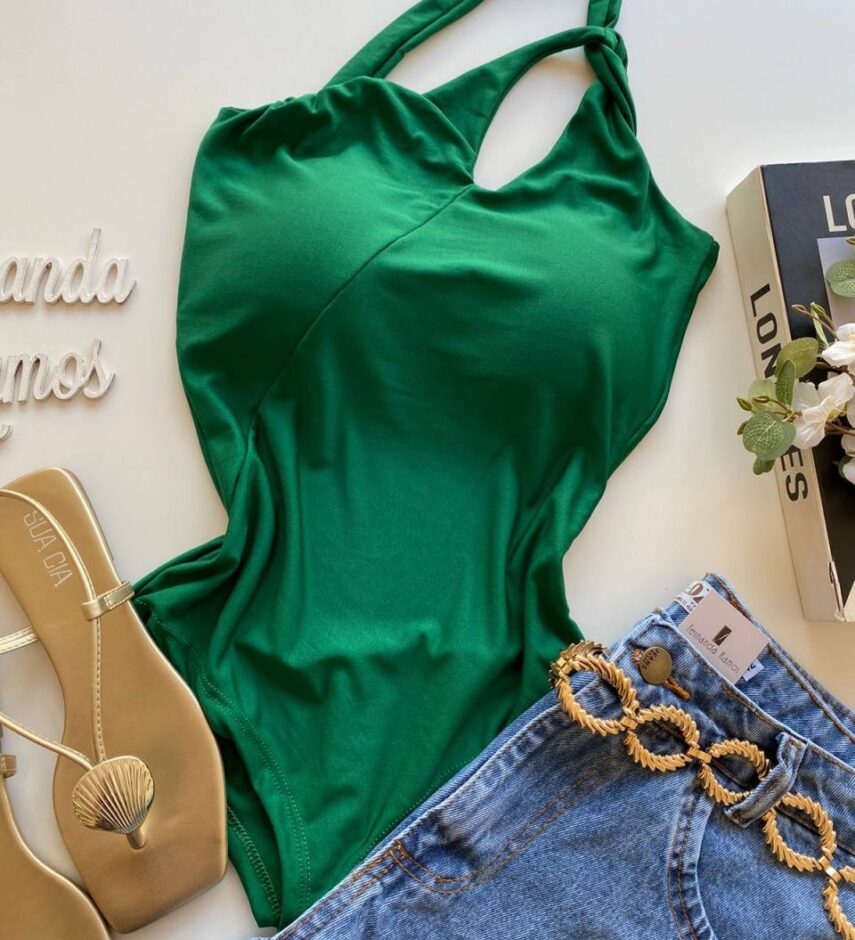 Body Feminino com Bojo Nula Manga Verde - Fernanda Ramos Store