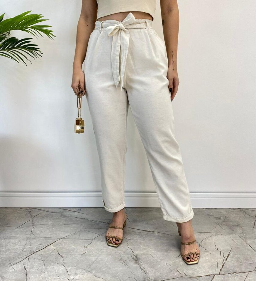 Calça Feminina Clochard Pantacourt Sarja Cru com Amarração - Fernanda Ramos Store
