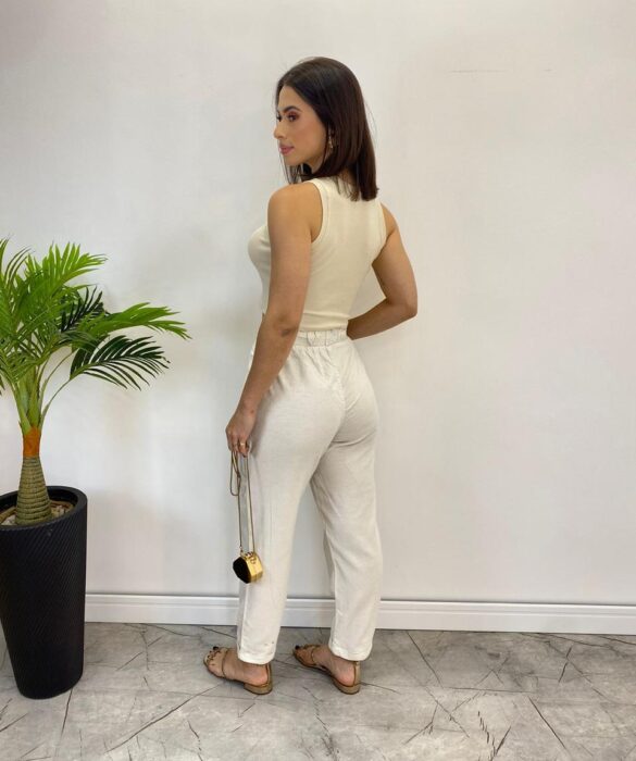 Calça Feminina Clochard Pantacourt Sarja Cru com Amarração - Fernanda Ramos Store