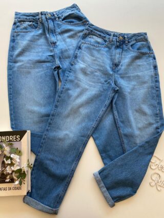 Calça Feminina Mom Barra Dobrada Jeans Claro 016165 - Fernanda Ramos Store