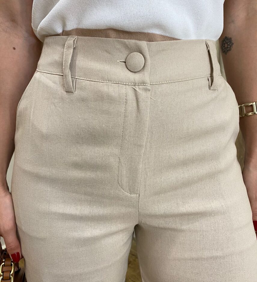 Calça Feminina Pantalona Bia Viscolinho Bege - Fernanda Ramos Store