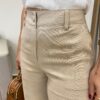 Calça Feminina Pantalona Bia Viscolinho Bege - Fernanda Ramos Store