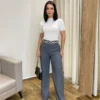 Calça Feminina Pantalona Bia Viscolinho Cinza - Fernanda Ramos Store