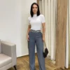 Calça Feminina Pantalona Bia Viscolinho Cinza - Fernanda Ramos Store