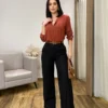 Calça Feminina Pantalona Bia Viscolinho Preta - Fernanda Ramos Store