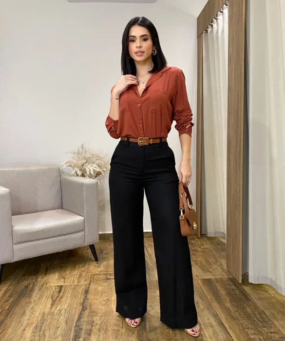 Calça Feminina Pantalona Bia Viscolinho Preta - Fernanda Ramos Store