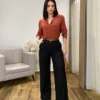 Calça Feminina Pantalona Bia Viscolinho Preta - Fernanda Ramos Store