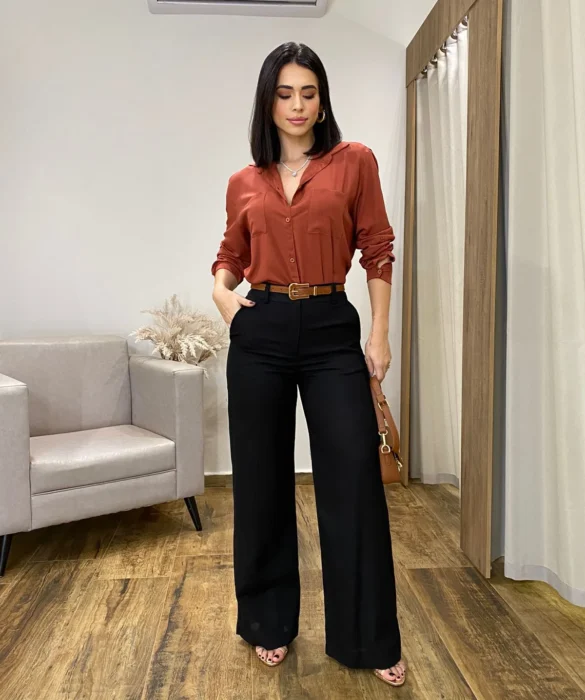 Calça Feminina Pantalona Bia Viscolinho Preta - Fernanda Ramos Store