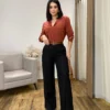 Calça Feminina Pantalona Bia Viscolinho Preta - Fernanda Ramos Store