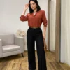 Calça Feminina Pantalona Bia Viscolinho Preta - Fernanda Ramos Store