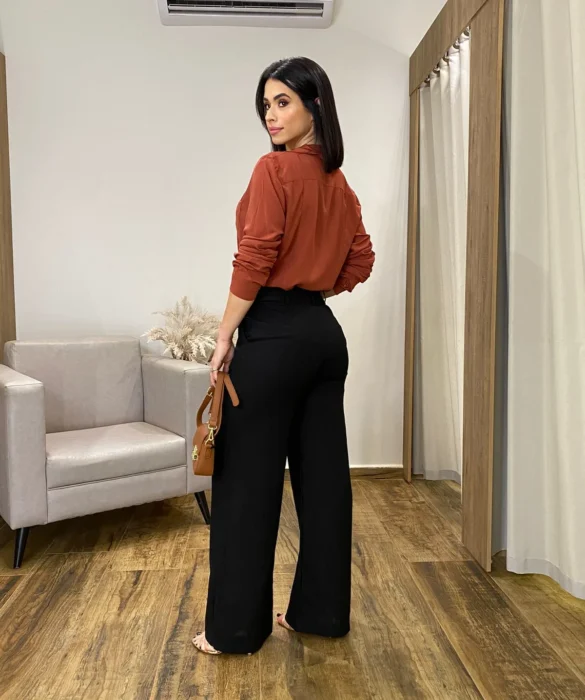 Calça Feminina Pantalona Bia Viscolinho Preta - Fernanda Ramos Store