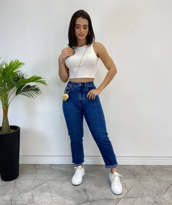 Calça Jeans Feminina Mom com Barra Dobrada - Fernanda Ramos Store