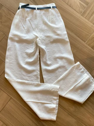 Calça Social Feminina Pantalona Viscose Off White com Cinto - Fernanda Ramos Store