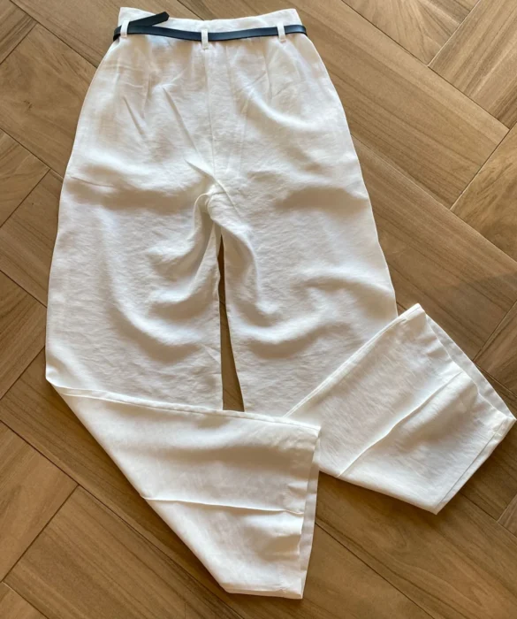 Calça Social Feminina Pantalona Viscose Off White com Cinto - Fernanda Ramos Store