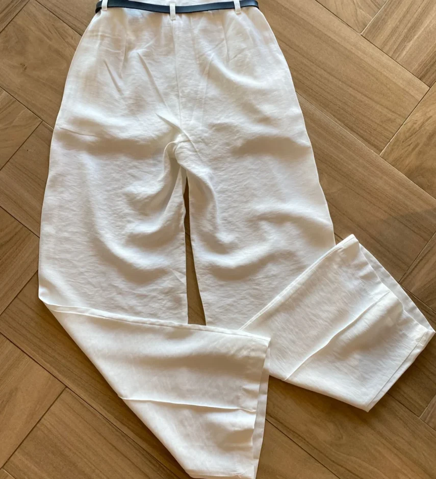 Calça Social Feminina Pantalona Viscose Off White com Cinto - Fernanda Ramos Store