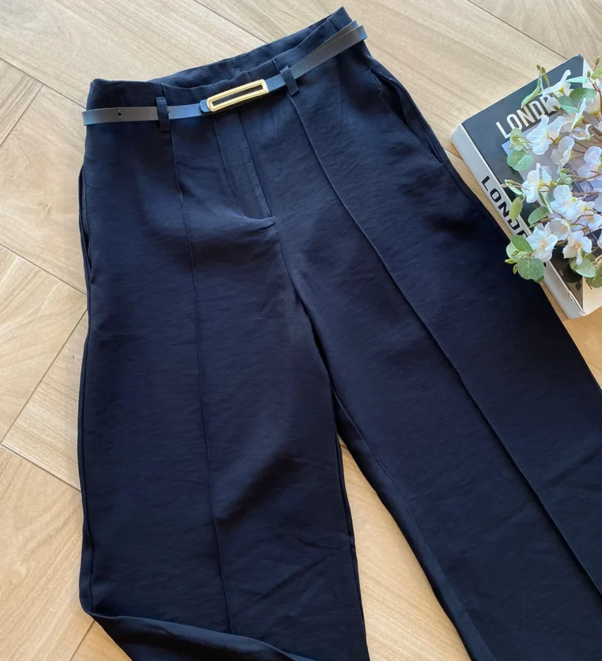 Calça Social Feminina Pantalona Viscose Preta com Cinto - Fernanda Ramos Store